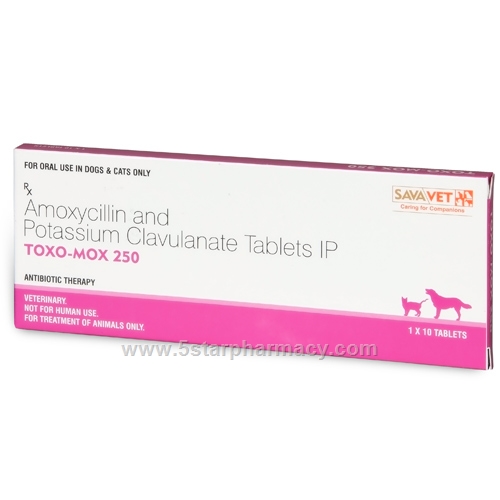 Toxo-Mox 250 (Amoxicillin & Potassium Clavulanate 200mg/50mg) 10 Tablets/Pack