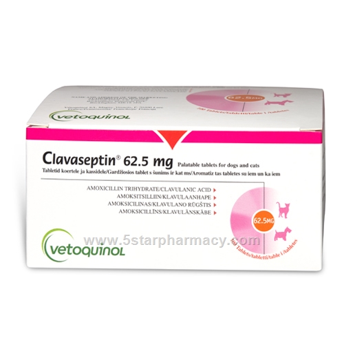 Clavaseptin (Amoxycillin 50mg/Clavulanic Acid 12.5mg 62.5mg) 100 Tablets/Pack