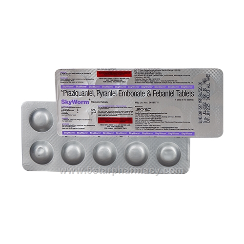 SkyWorm (Praziquantel/Pyrantel Embonate/Febantel 50mg/144mg/150mg) 10 Tablets/Strip